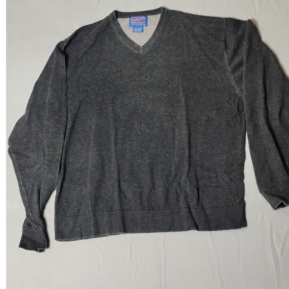 Pendleton V Neck Long Sleeve‎ Cotton Sweater Mens XL Heathered Charcoal